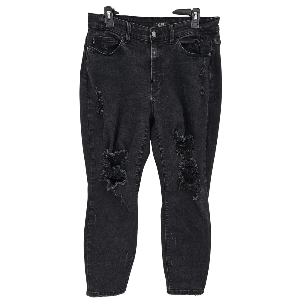 Judy Blue Jeans Womens‎ 16W Black Boyfriend Fit Distressed Plus Normcore Preppy